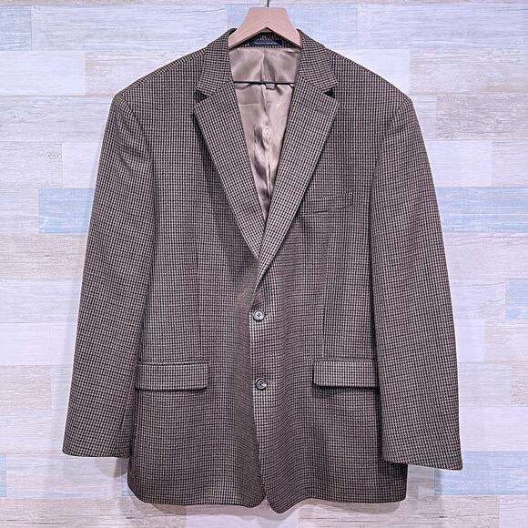 LRL Lauren Ralph Lauren Tweed Wool Sport Coat Brown Houndstooth Mens 48R - Picture 1 of 8